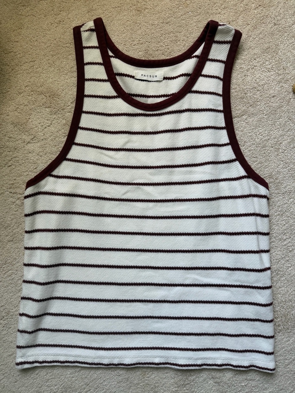 PacSun White Tank Top with Burgundy Stripes